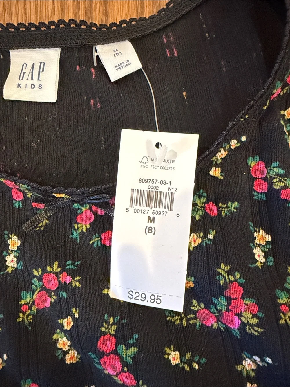 NWT Gap Black Floral Long-Sleeve Women's Top Size 8